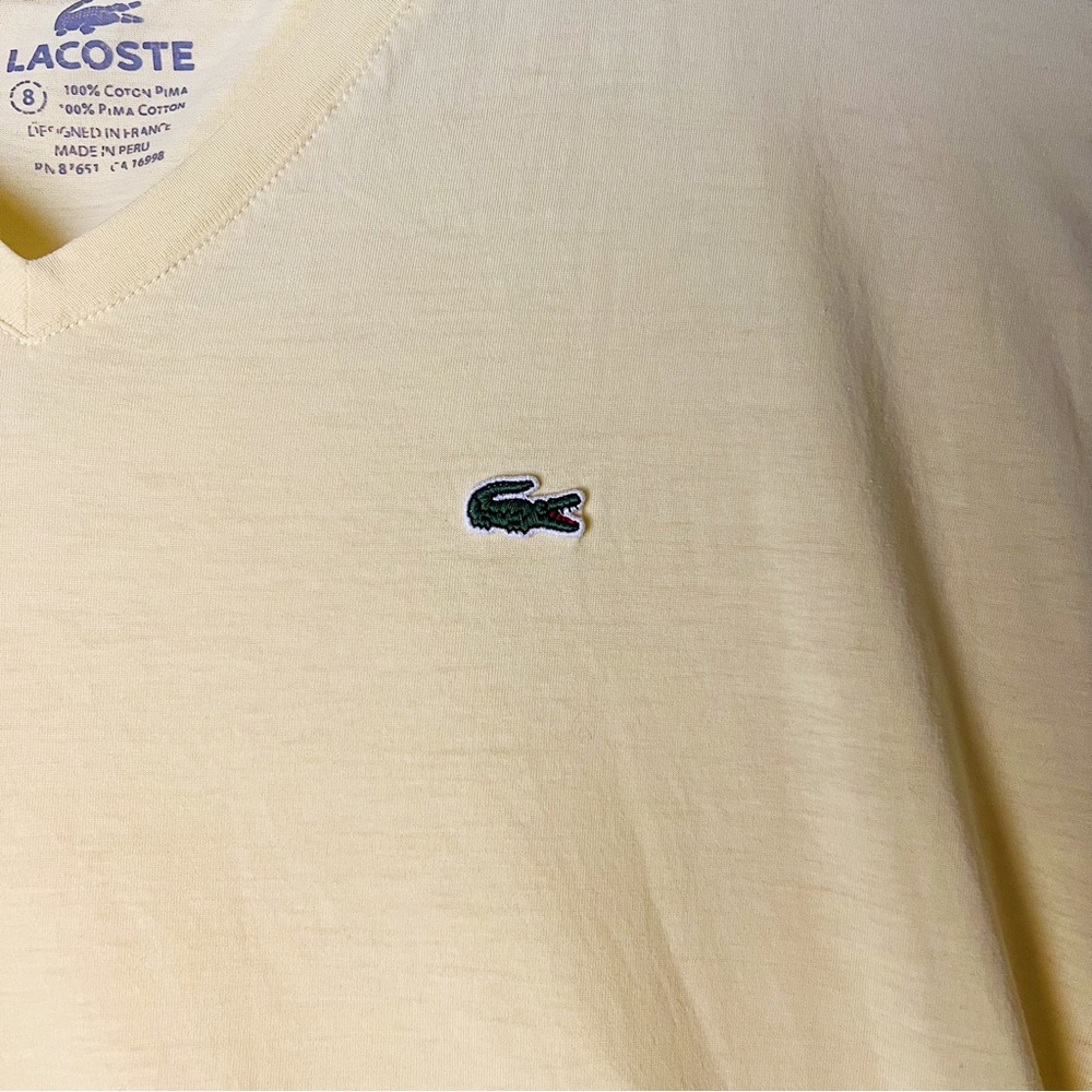 (Sold) Lacoste V Neck Yellow T Shirt Mens Graphic Preppy Statement Fitted Unisex - Picture 3 of 7